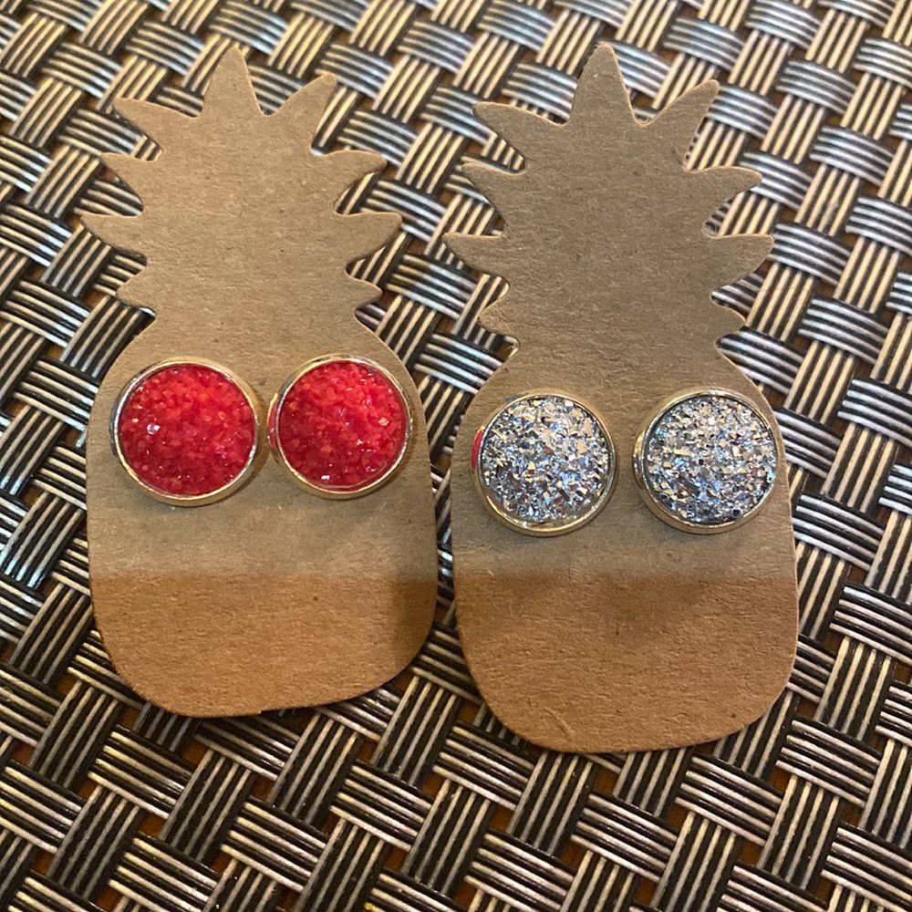 New Earrings- Red and Silver Set